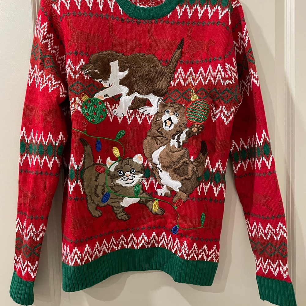 Festive Red Sweater with Playful Animal Design